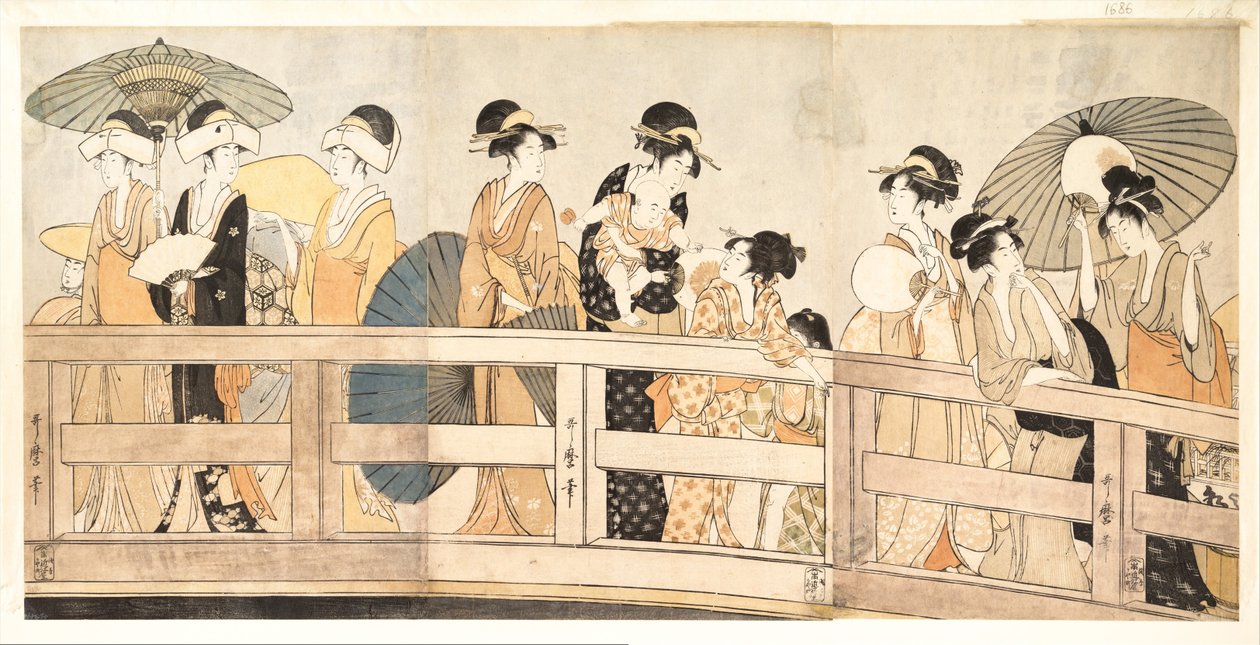 ऊपर और नीचे Ryogoku ब्रिज, सी। 1800 द्वारा किटगावा उतामारो