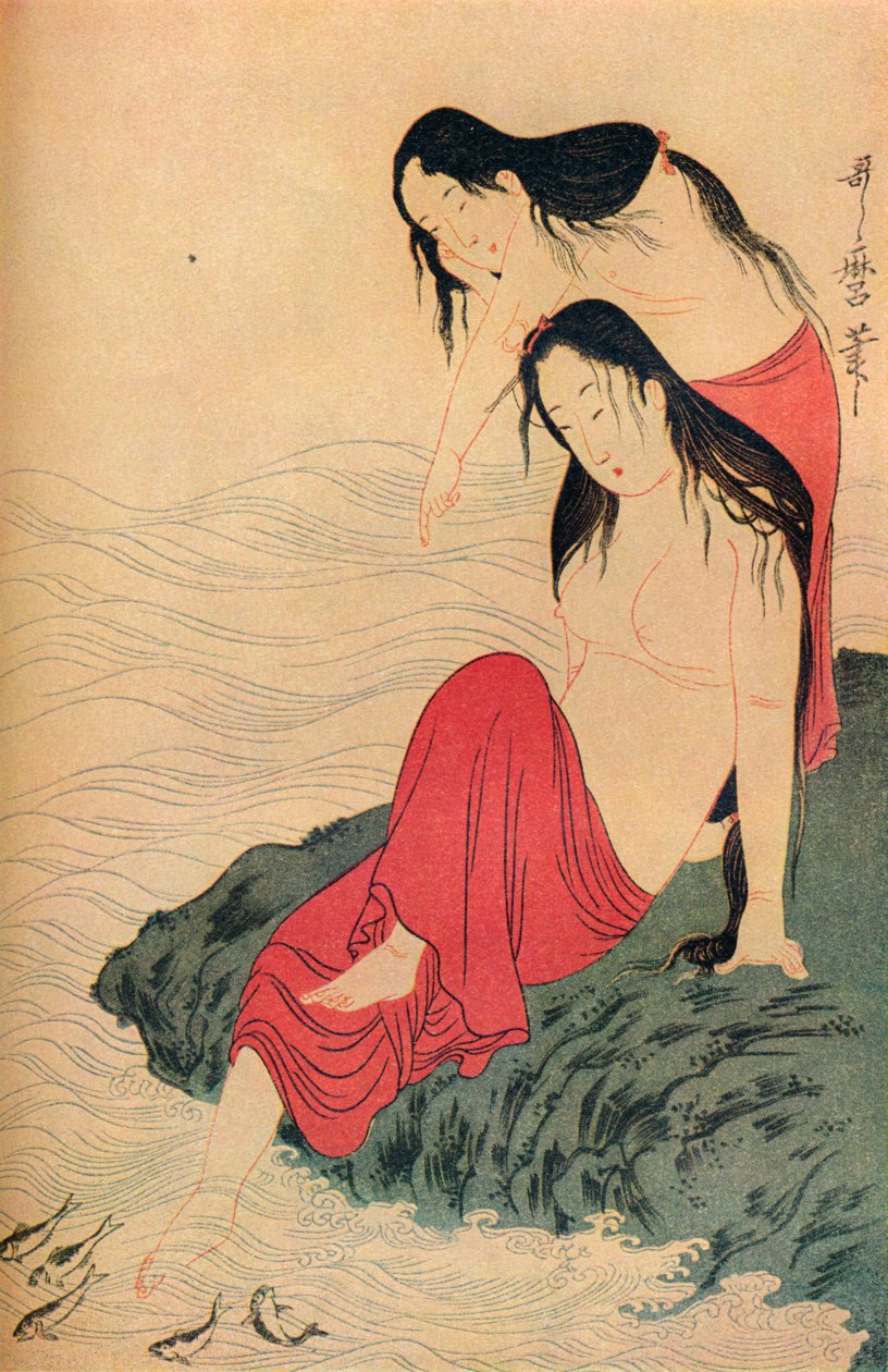 द पर्ल डाइवर्स ट्रिप्टिक के बाएं हाथ और अंतिम पैनल, c1797-98, 1936। द्वारा किटगावा उतामारो