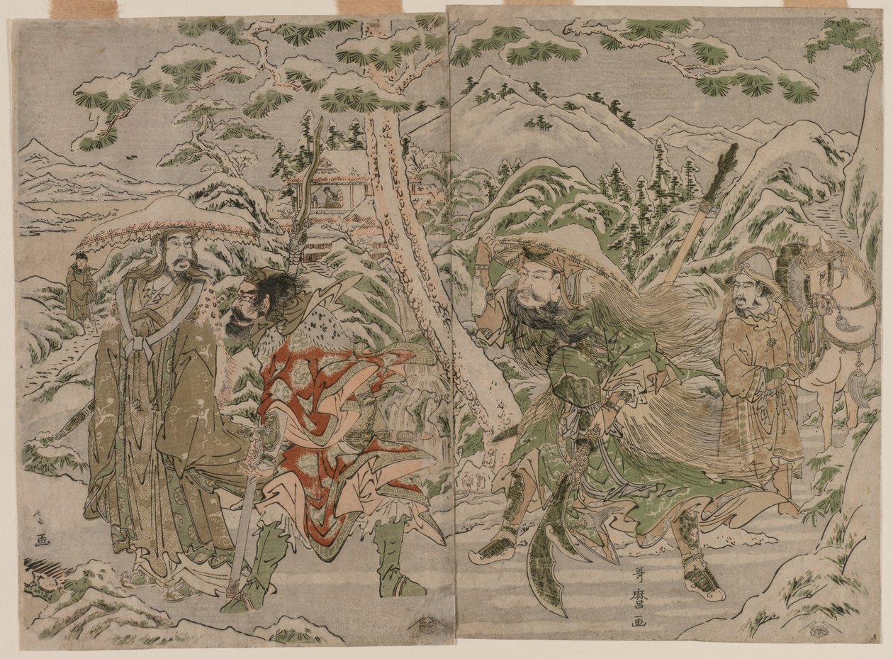 तीन राज्यों के रोमांस से शीतकालीन दृश्य, सी। 1790। द्वारा किटगावा उतामारो