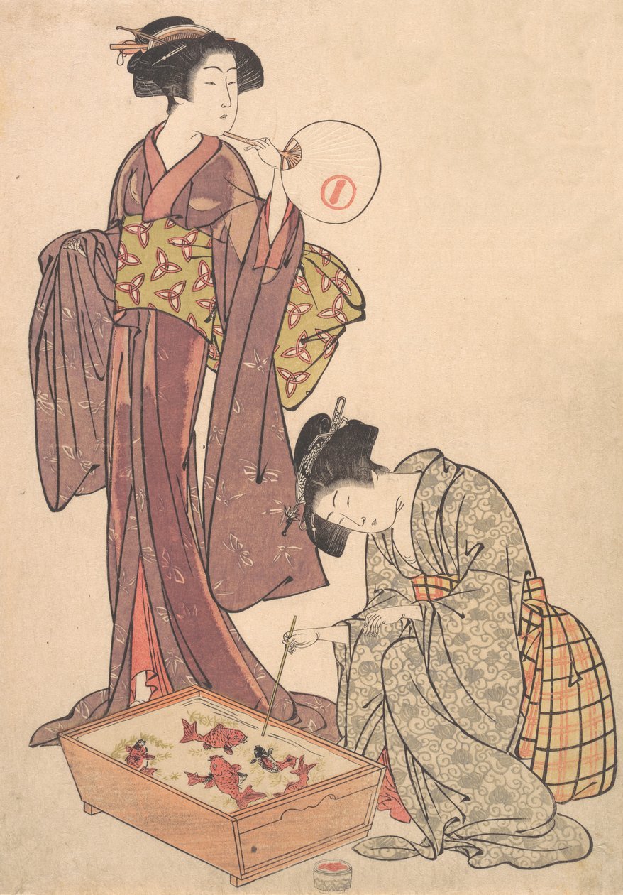 दो महिलाएं मछली खिलाती हैं, 1739-1820। द्वारा किताओ शिगेमासा
