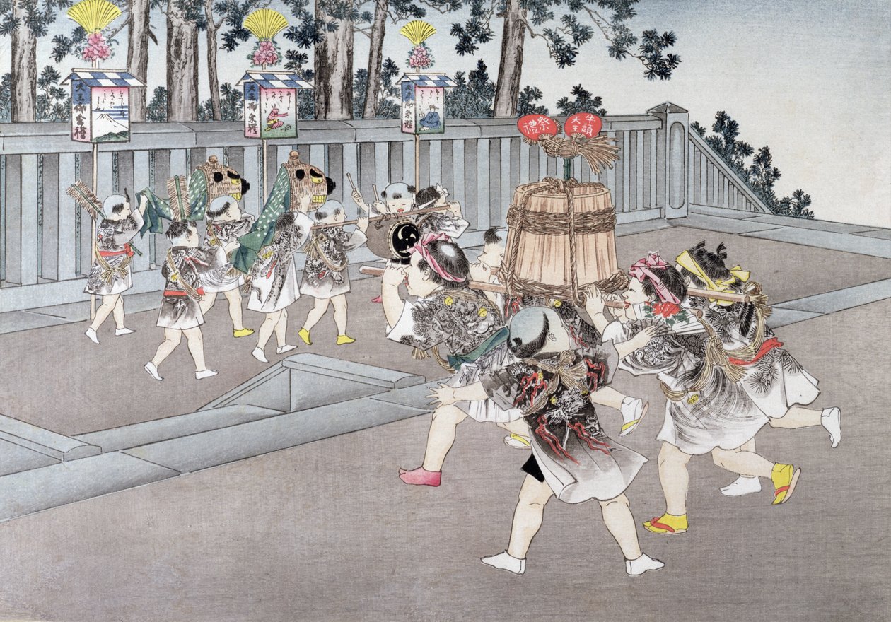 श्राइन फेस्टिवल जुलूस Games चिल्ड्रन गेम्स ’, 1888 की श्रृंखला से द्वारा कोबायाशी एटकु
