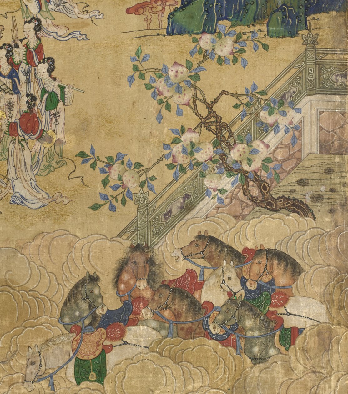 सेओंगमो के भोज से विस्तार, c.1800 (रेशम पर स्याही, रंग और सोना) द्वारा कोरियाई स्कूल