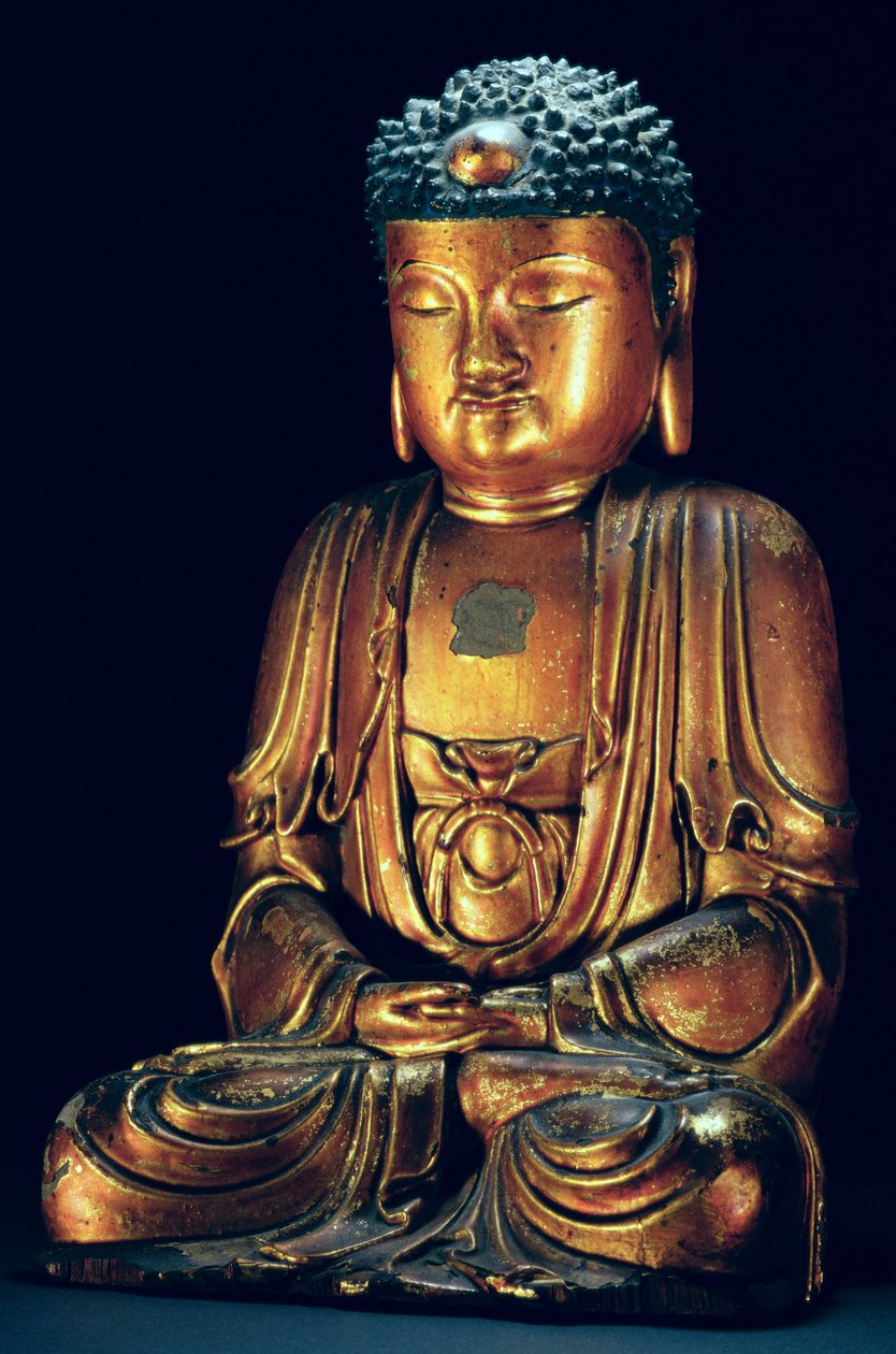 बैठे बुद्ध की एक आकृति (सोने की लाह) द्वारा कोरियाई स्कूल