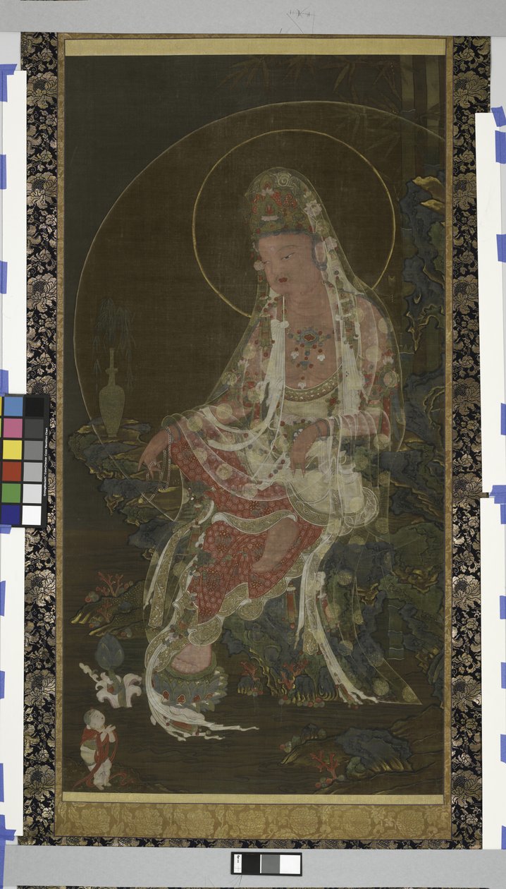 विलो-शाखा बोधिसत्व Avalokiteshvara (Kwanse Posm Posal) एक स्वर्ग गार्डन, Koryo राजवंश में बैठे (स्याही, रंग और रेशम पर सोना) द्वारा कोरियाई स्कूल