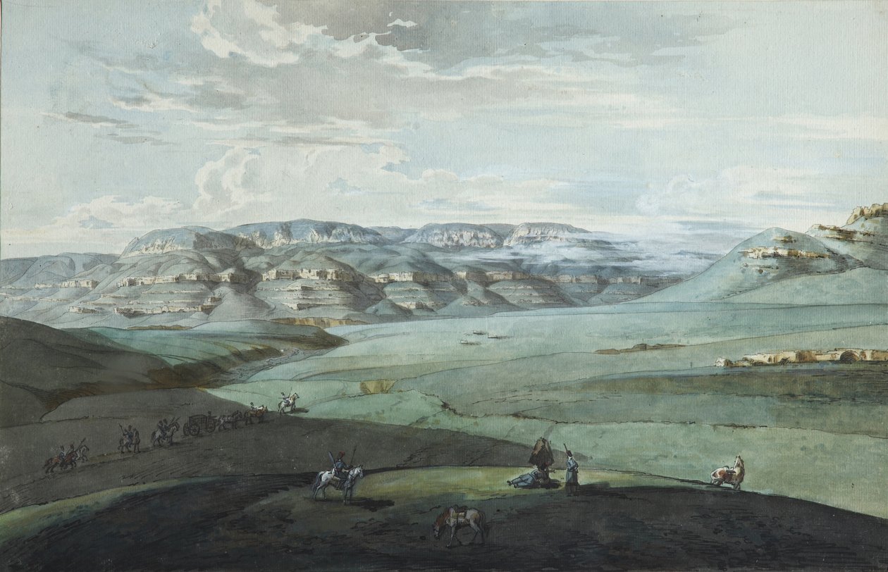 कोकेशियान खनिज वाटर्स और किस्लोवोडस्क किले, 1805 का दृश्य द्वारा Korneev