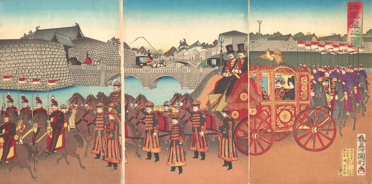 इंपीरियल कैरिज का दृश्य, 1889 मेइजी 22., 1889। द्वारा कुनितोशी