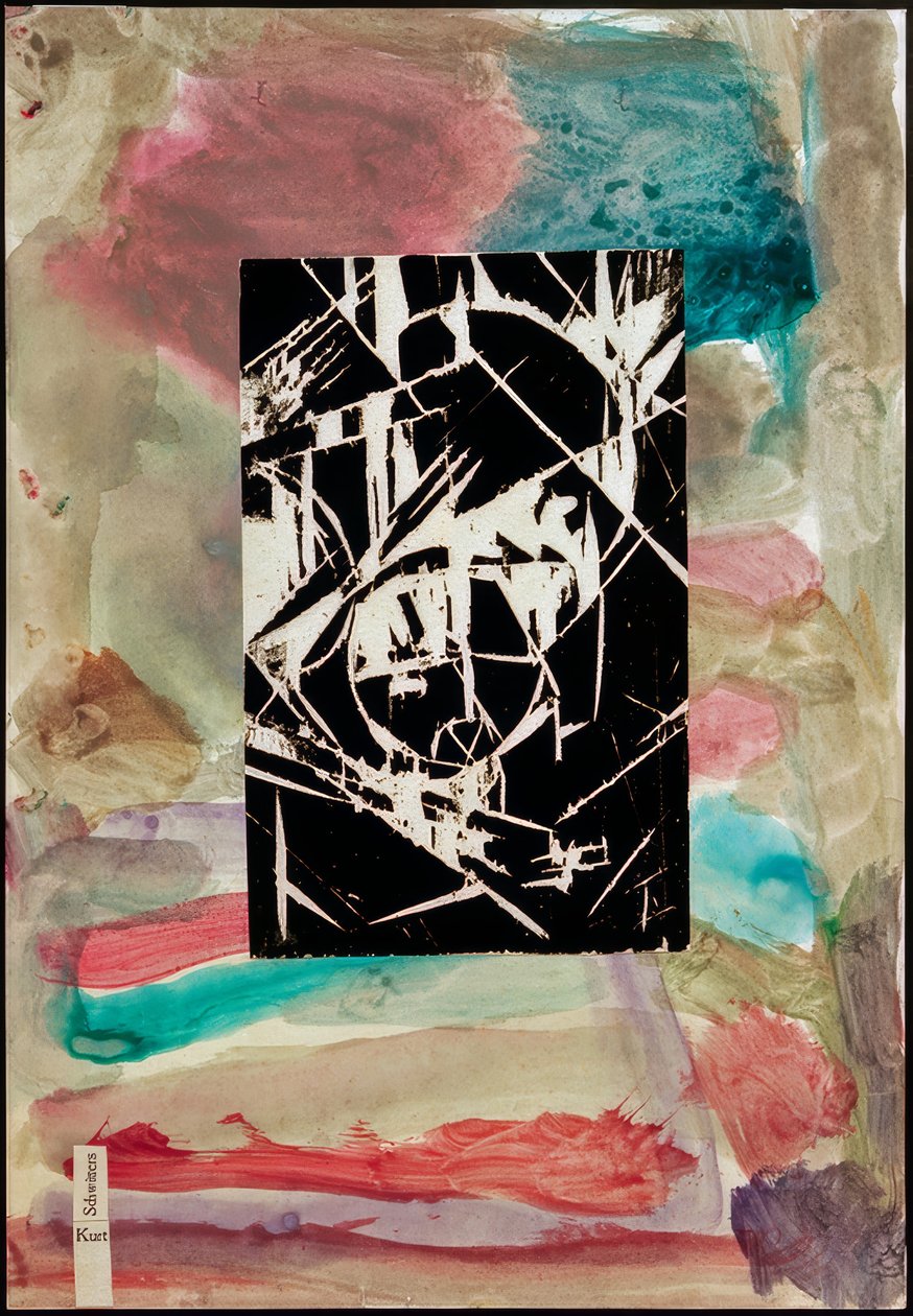 शीर्षकहीन (अमूर्त पेंटिंग पर वुडकट के साथ कोलाज) द्वारा कर्ट Schwitters