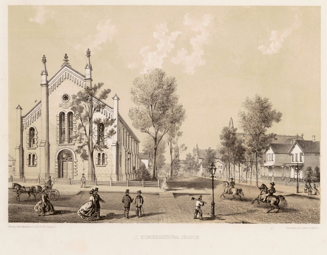 पहला कांग्रेजेशनल चर्च, शिकागो, c.1867 द्वारा कुरज और एलीसन