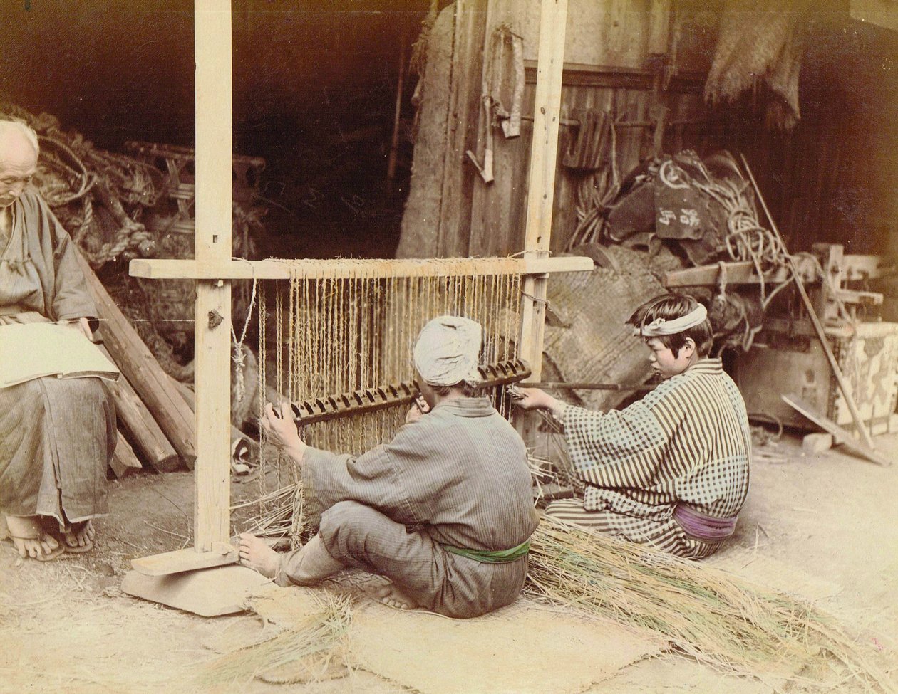 पुआल मैट बनाने वाले पुरुष, c.1890 द्वारा कुसाकाबे किम्बी