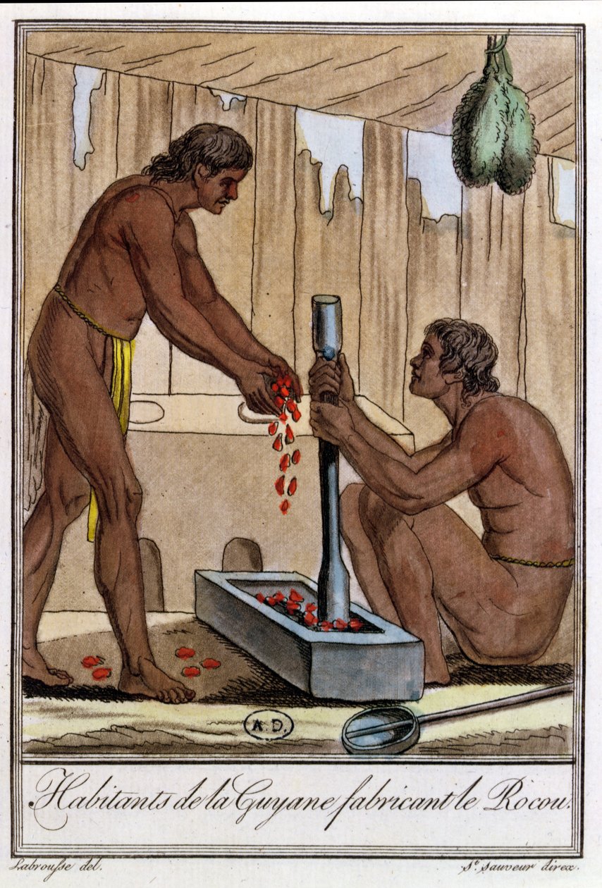 सेंट-सौवेउर (1757-1810) 1796 के जूलस गसेट द्वारा &39;एन्साइक्लोपीडिया ऑफ ट्रैवल्स&39; से अन्नतो को तैयार करने वाले फ्रेंच गुयाना के अभियोग द्वारा एलएफ लैब्रेसे