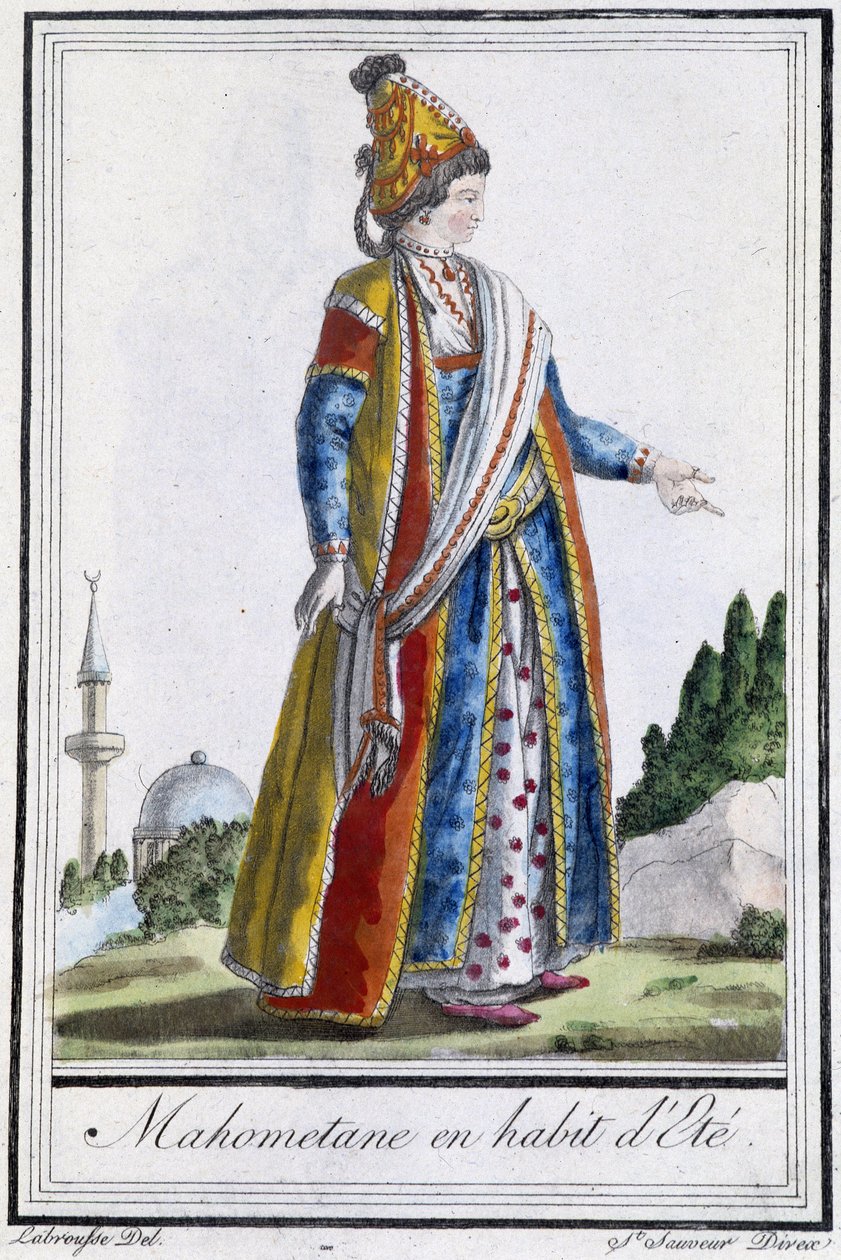 गर्मियों की पोशाक में महोमेटेन - जे। ग्रासेट सेंट सॉवेउर, एड द्वारा "" एनसाइक्लोपीडी डेस वॉयेज "" में। डेरॉय, पेरिस द्वारा एलएफ लैब्रेसे