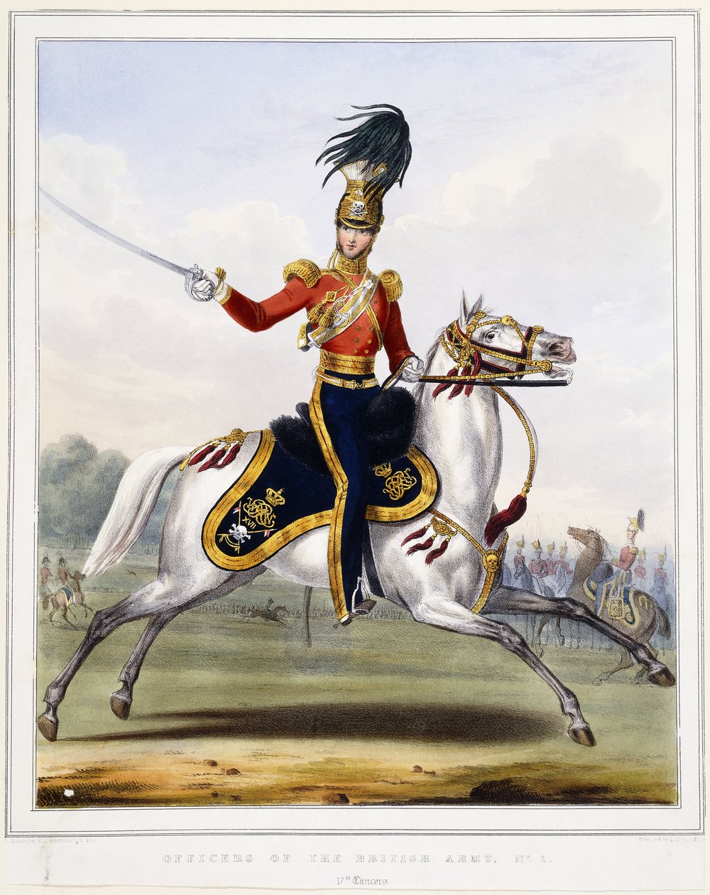 1833-1836 को घोड़े पर 17 वें लांसर्स का एक अधिकारी द्वारा एल। और एस्चौज़ियर मेंशन