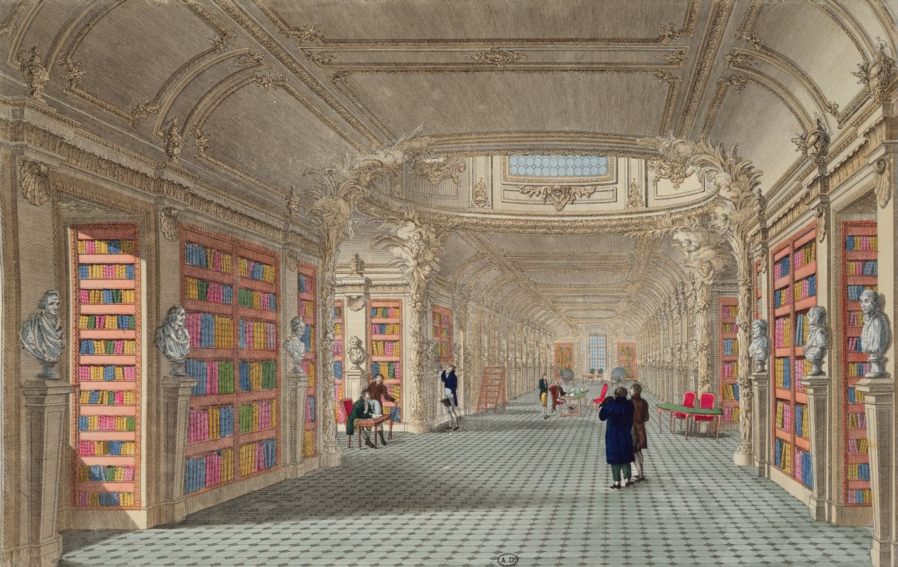 बिब्लियोथेके डु पैंथियन, c.1800 (रंग उत्कीर्णन) द्वारा ला बाग