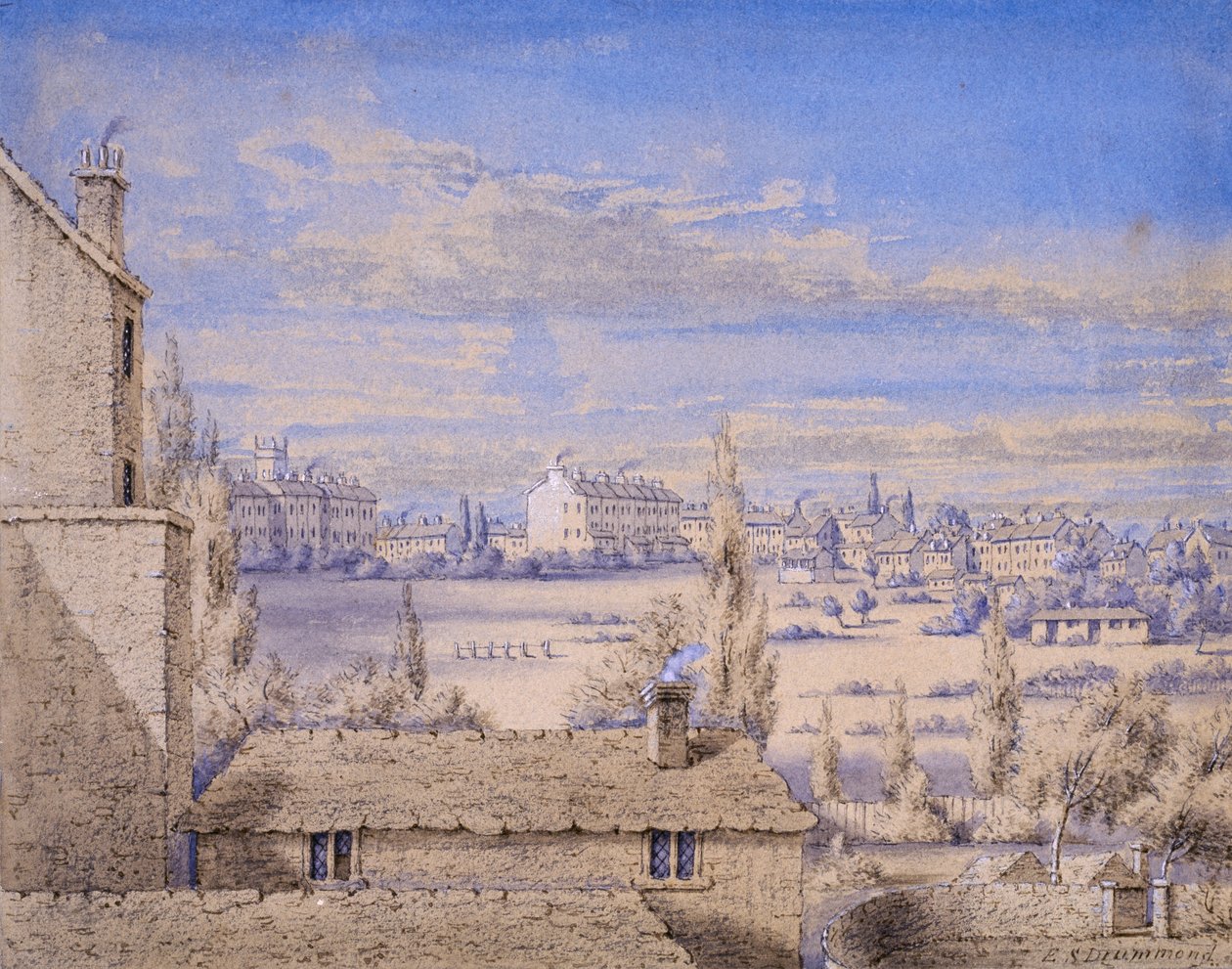 बेलग्रेव स्क्वायर का दृश्य, No.6 ग्रोसवेनर प्लेस, लंदन से देखा गया, c.1820 (कागज पर wc और पेंसिल) द्वारा लेडी एमिली ड्रमंड
