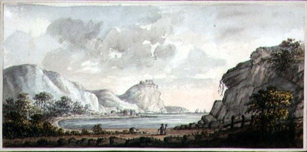 एक खाड़ी को देखने वाली दो आकृतियों वाला लैंडस्केप, c.1825 (कागज पर पानी के रंग का) द्वारा लेडी एगर्टन