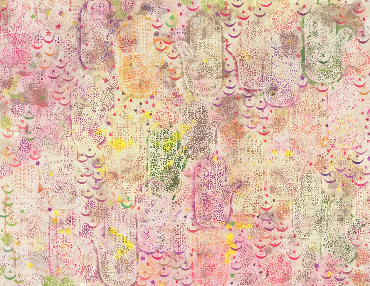 फातिमा के हाथ, 1999 (कागज पर एक्रिलिक) द्वारा लैला शावा