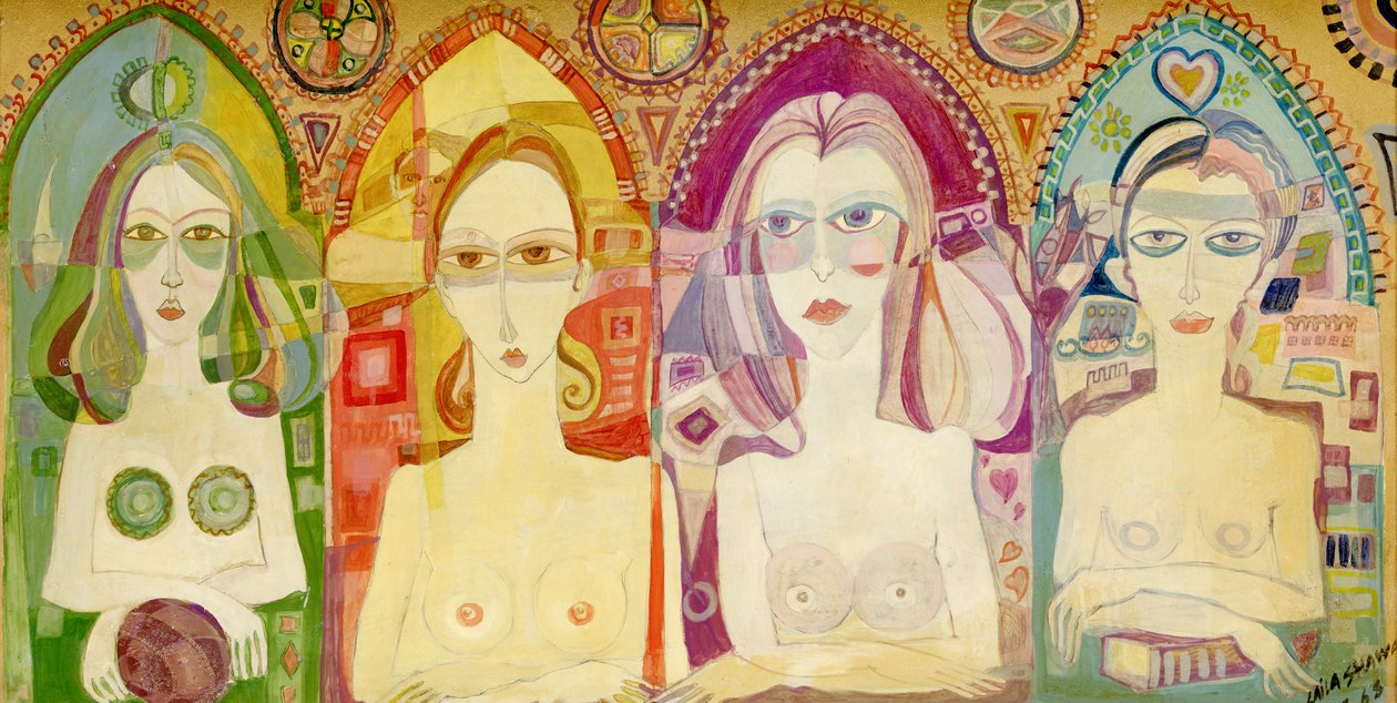 चिह्न, 1970 (बोर्ड पर तेल छापना) द्वारा लैला शावा
