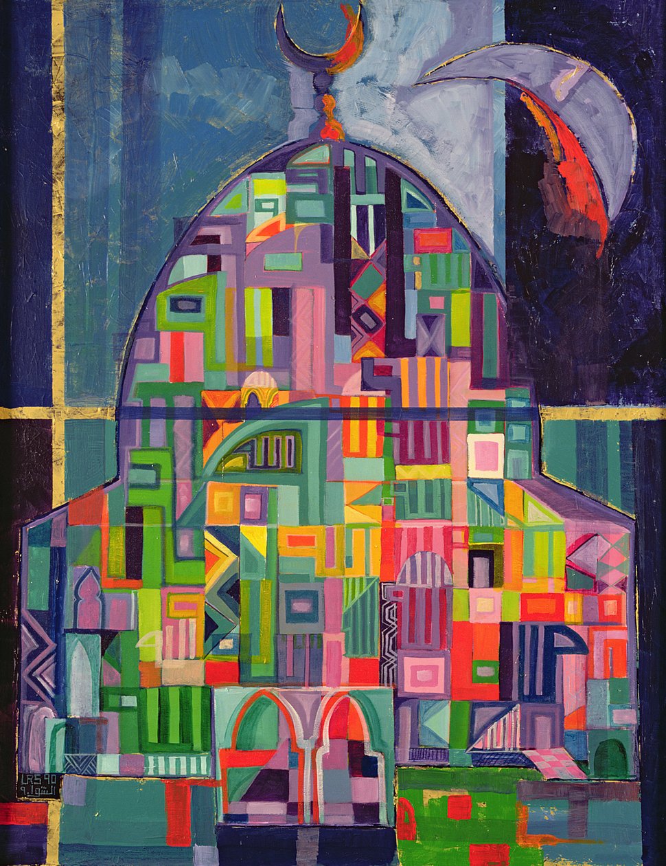 ईश्वर की सभा, 1993-94 (कैनवास पर ऐक्रेलिक और स्वर्ण वर्णक) द्वारा लैला शावा