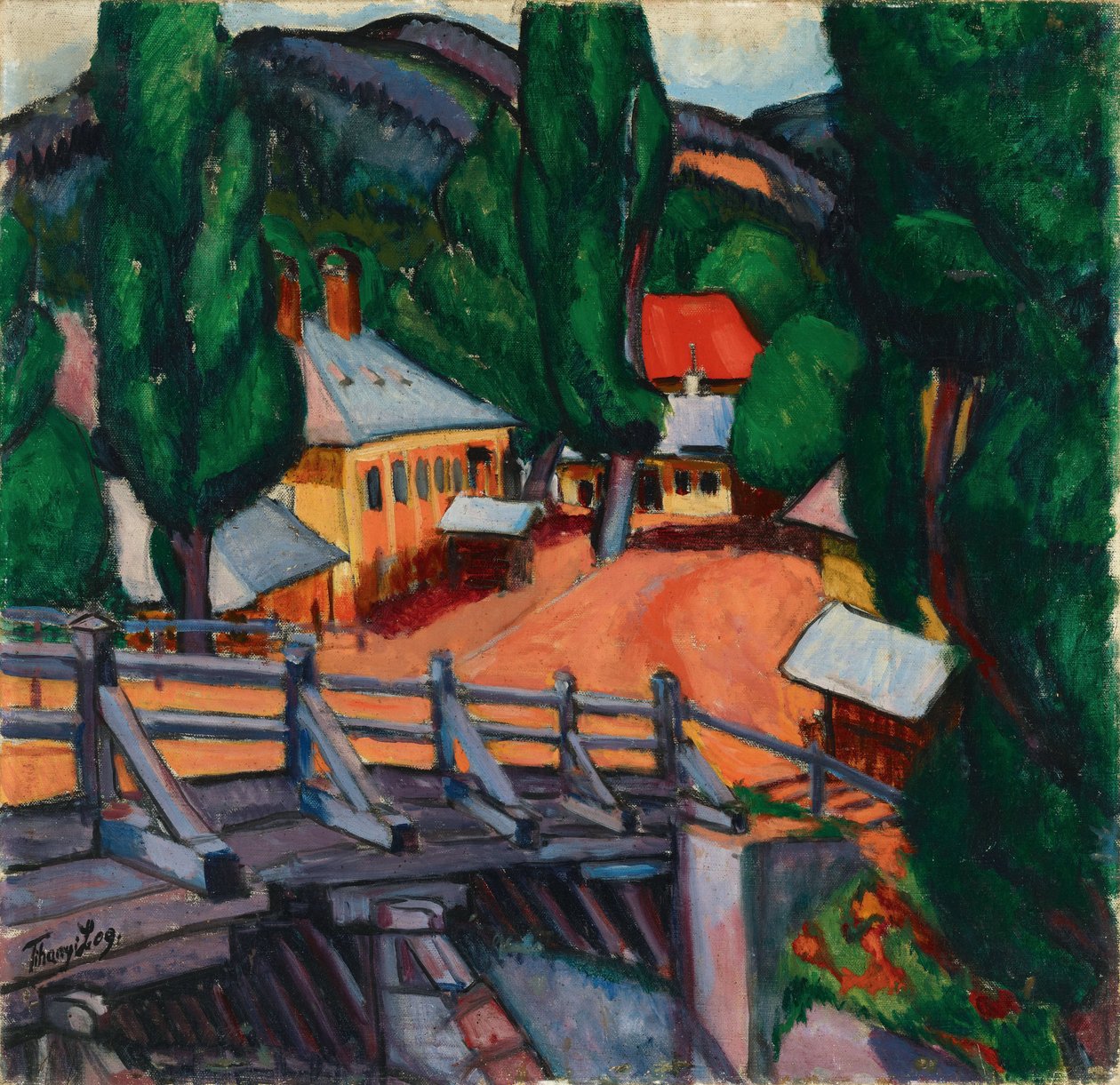 Paysage avec un pont - लैंडस्केप विथ ए ब्रिज, तिहानयी, लाजोस द्वारा (1885-1938)। तेल के रंगों से केन्वस पर बना चित्र द्वारा लाजोस तिहाणी