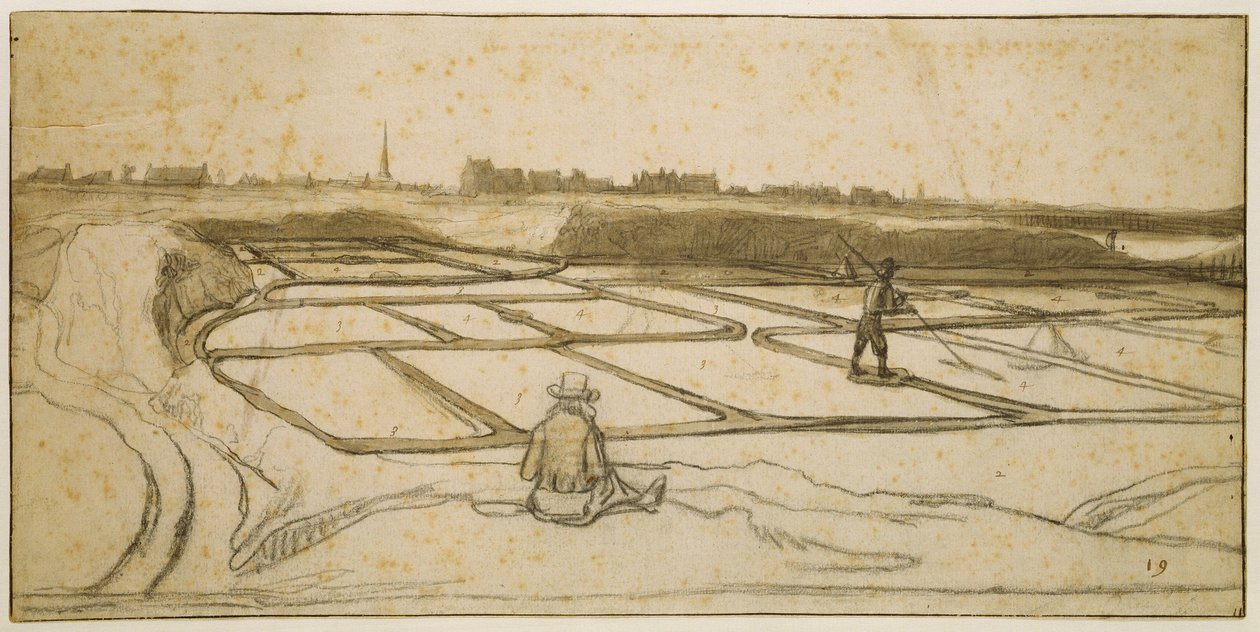 Le Croisic, 1645 में नमक-खनन (चाक, कलम और कागज पर ब्रश) द्वारा लैंबर्ट डूमर