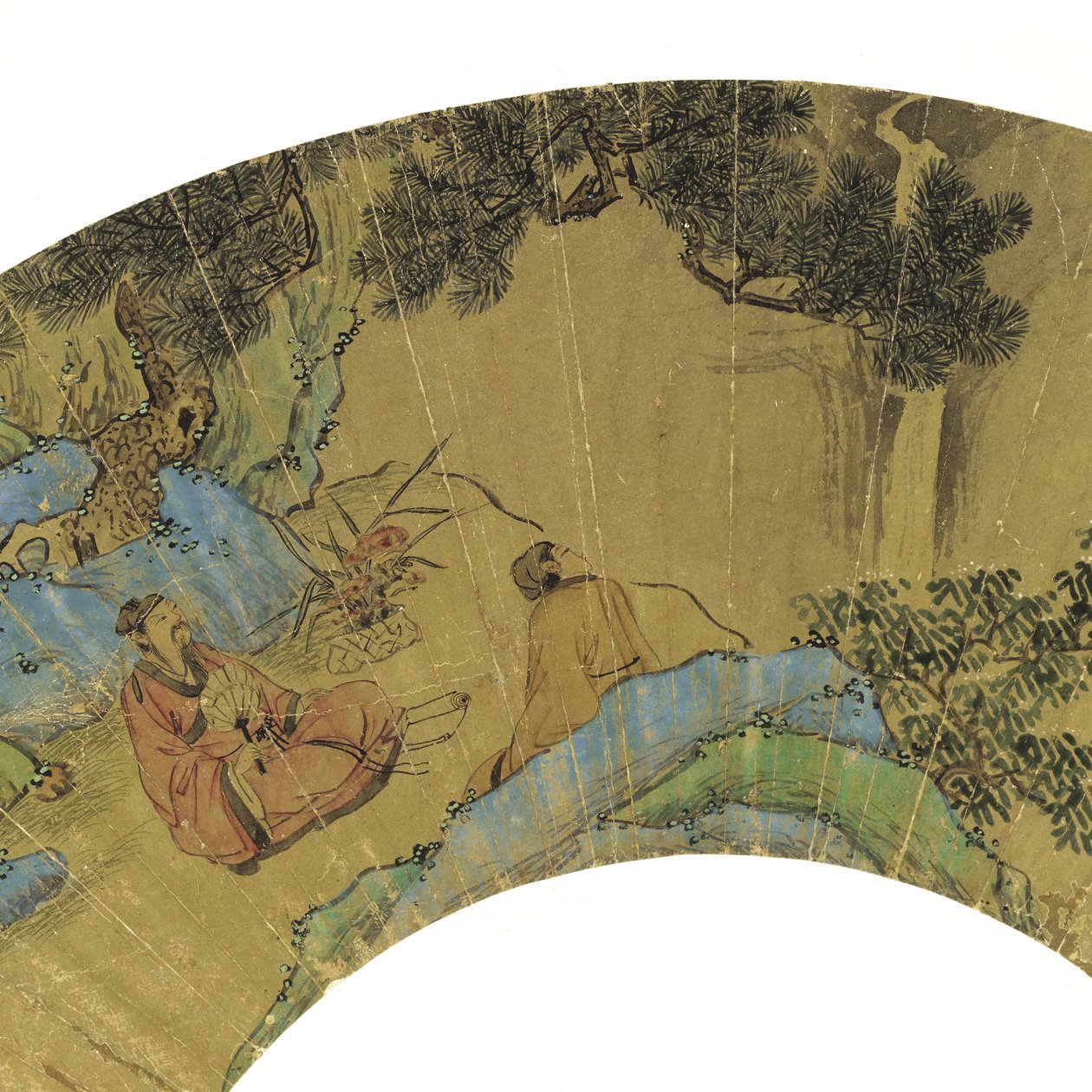 एक पहाड़ी लैंडस्केप, 1656 में दो विद्वान (सोने के कागज पर स्याही रहित रंग) द्वारा लैन यिंग