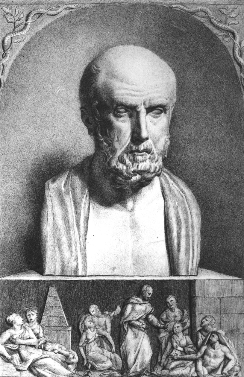 हिप्पोक्रेट्स का चित्रण (c.460-c.377 ईसा पूर्व), पहली छमाही 19 वीं शताब्दी द्वारा Langlume