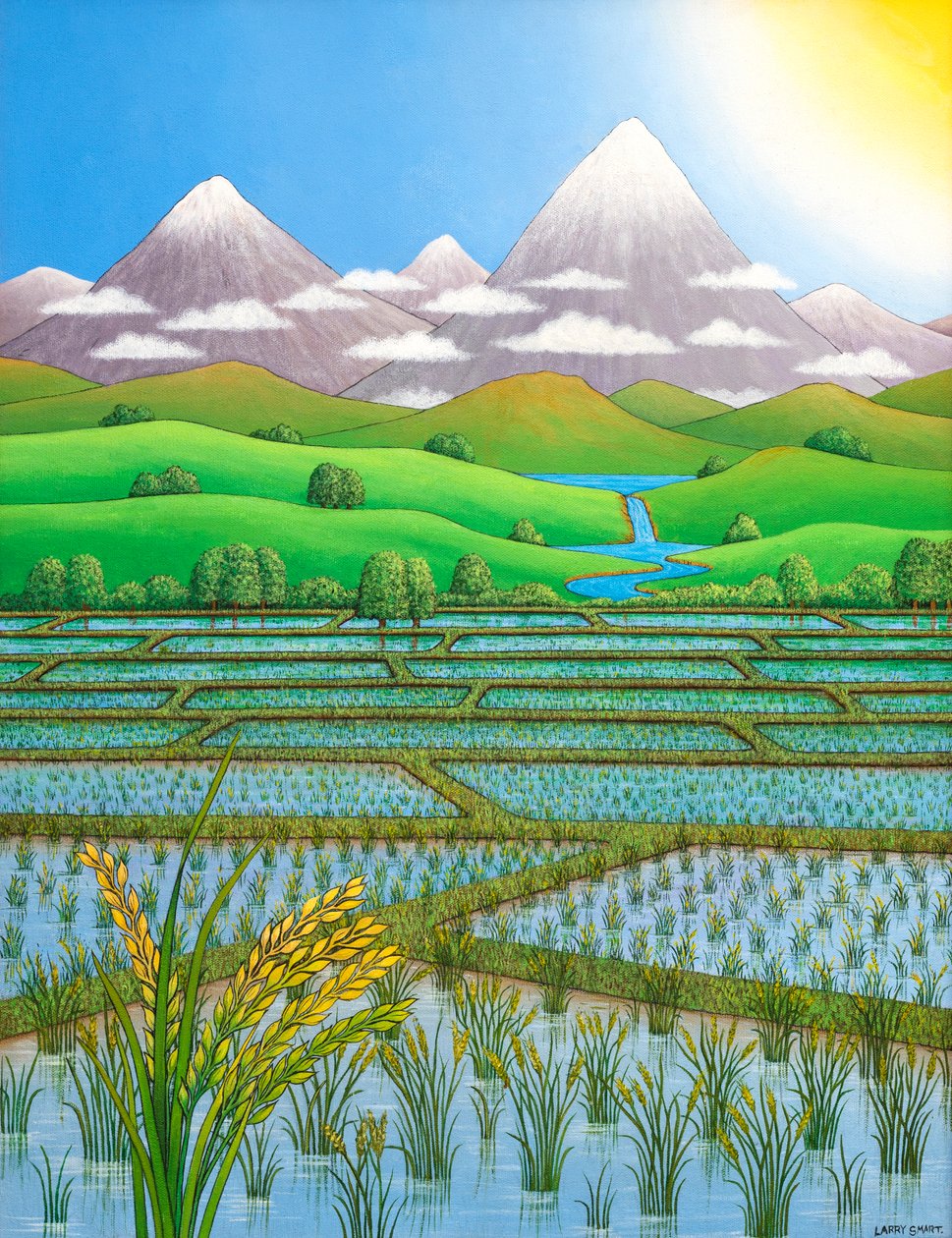 जापान राइस पैडी फील्ड, 1997 (एक्रिलिक) द्वारा लैरी स्मार्ट