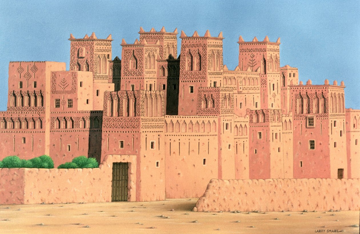 कस्बा, दक्षिणी मोरक्को, 1998 (लिनन पर एक्रिलिक) द्वारा लैरी स्मार्ट