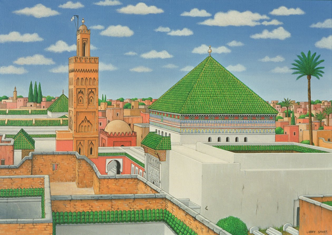 रूफटॉप्स, माराकेच, 1998 (ऐक्रेलिक ऑन लिनन) द्वारा लैरी स्मार्ट