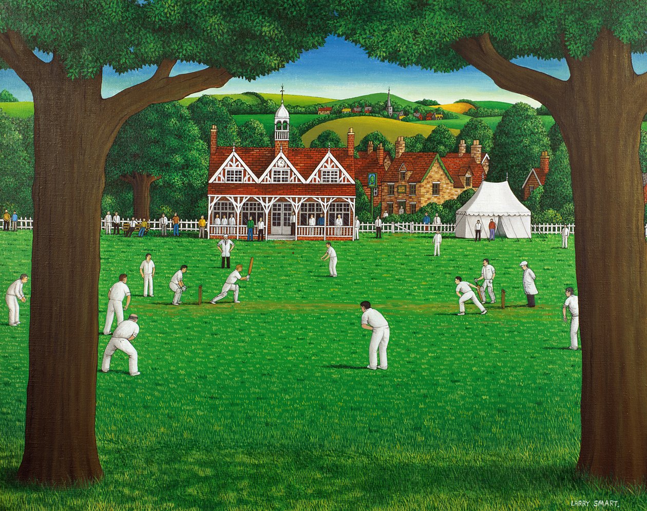 द क्रिकेट मैच, 1987 (ऐक्रेलिक ऑन लिनन) द्वारा लैरी स्मार्ट
