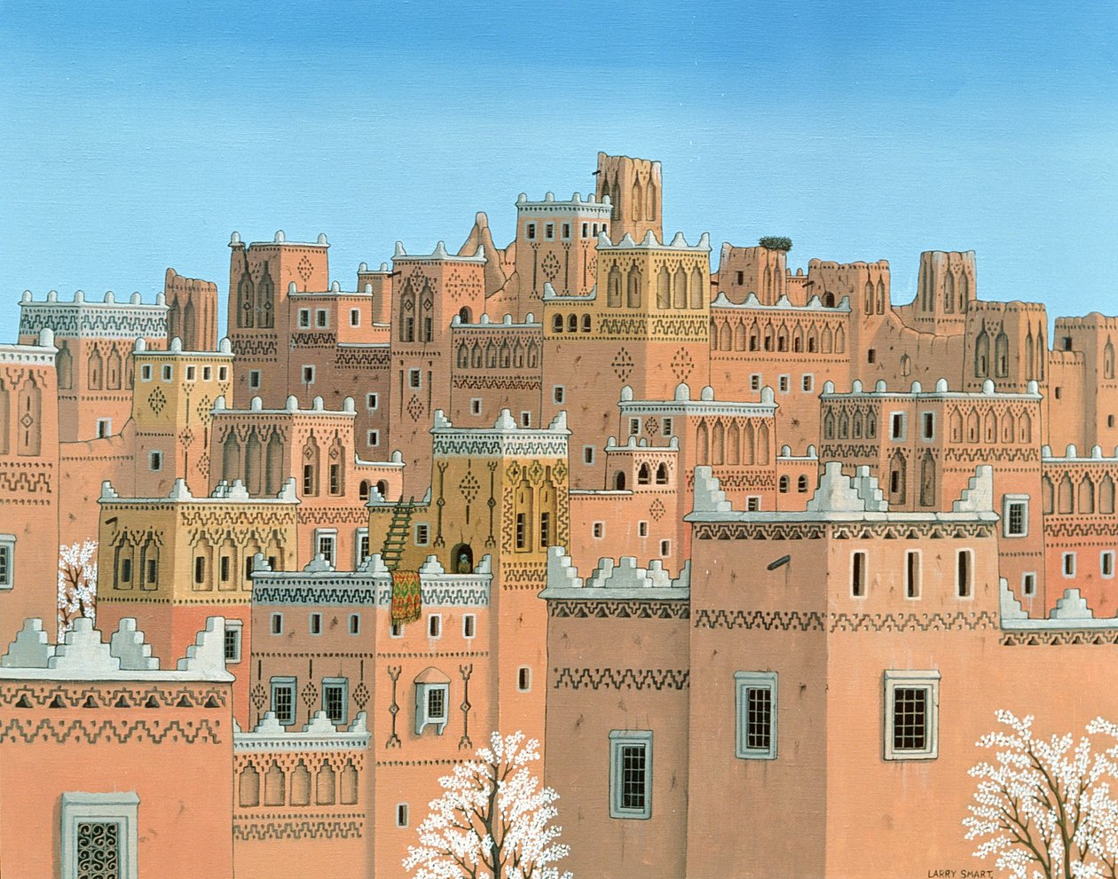 विलेज, सदर्न मोरक्को, 1998 (ऐक्रेलिक पर लिनन) द्वारा लैरी स्मार्ट