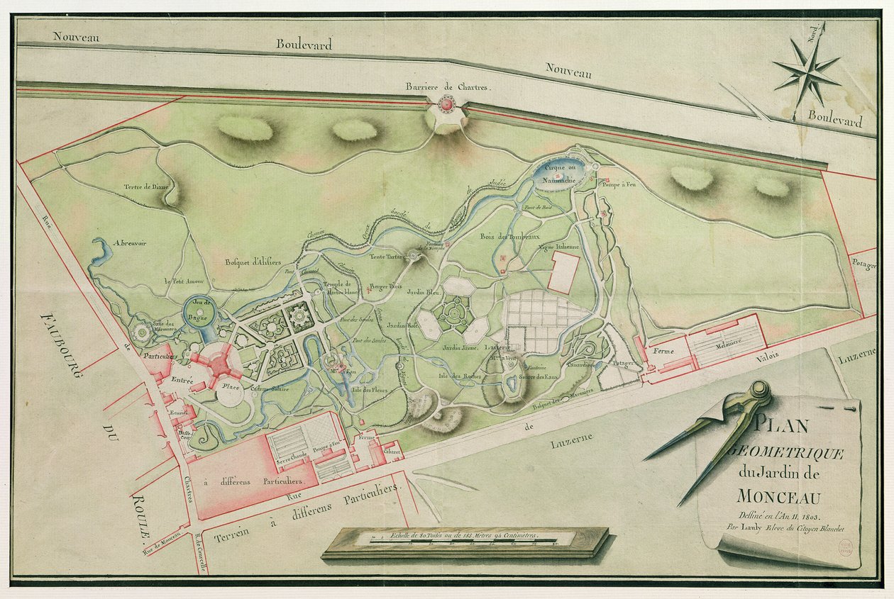 Parc Monceau की योजना, 1803 (कागज पर पेन und स्याही और wc) द्वारा Lauly