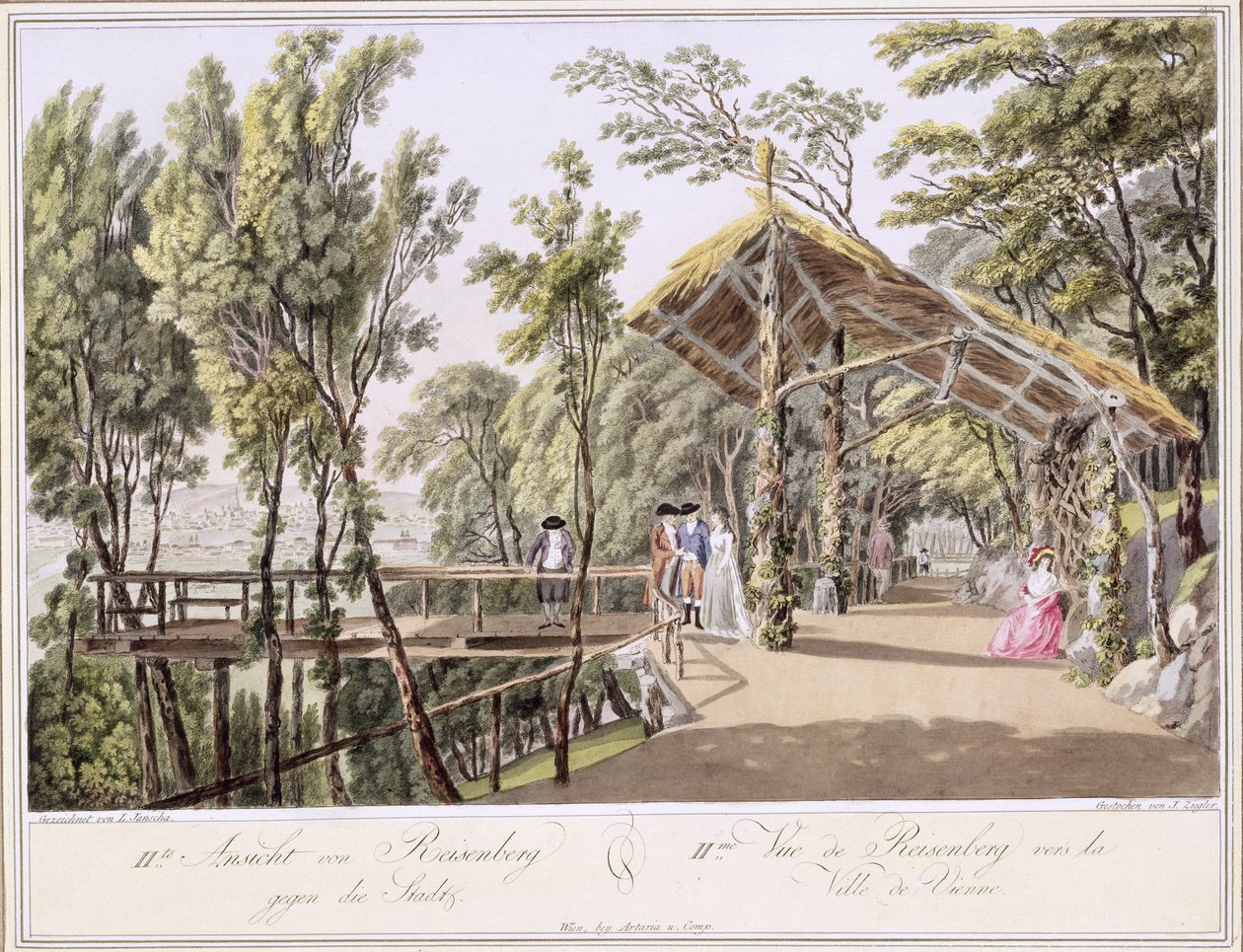 जोहान ज़ीग्लर (c.1750-c.1.112) द्वारा उकेरा गया वियना शहर के पास रीसेनबर्ग गार्डन का दृश्य द्वारा लारेंस जैंचा