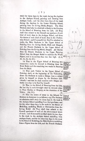 10 मार्च को महासभा द्वारा चुनी गई विशेष समिति की रॉयल एकेडमी ऑफ आर्ट्स रिपोर्ट के हाशिये से एक समिति सदस्य का स्केच द्वारा लॉरेंस अल्मा तदेमा