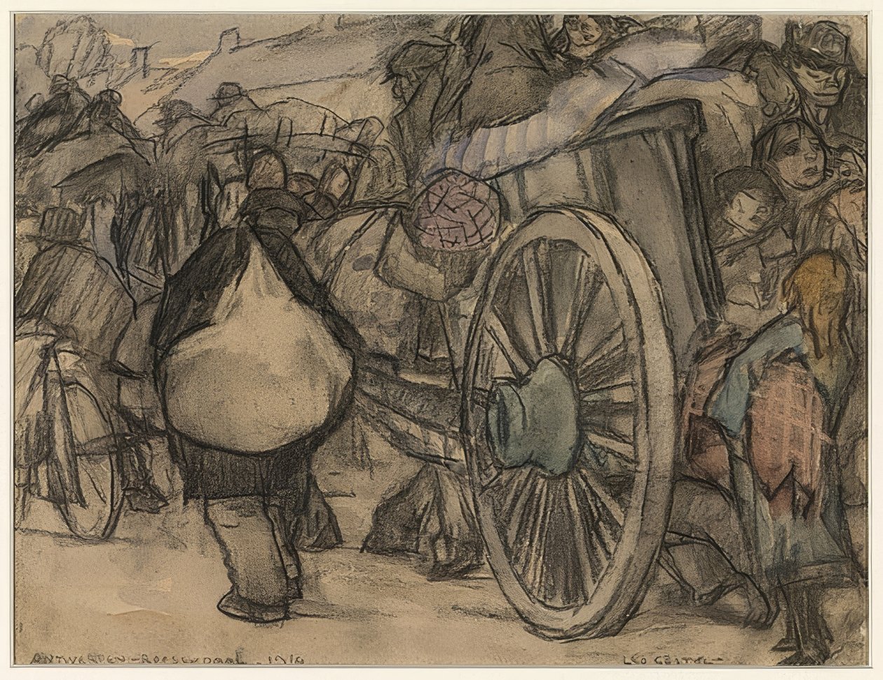 Flüchtlinge auf dem Weg von Amsterdam nach Roosendaal (एंटवर्प से Roosendaal के लिए शरणार्थी मार्ग)। 1914 द्वारा लियो गेस्टेल