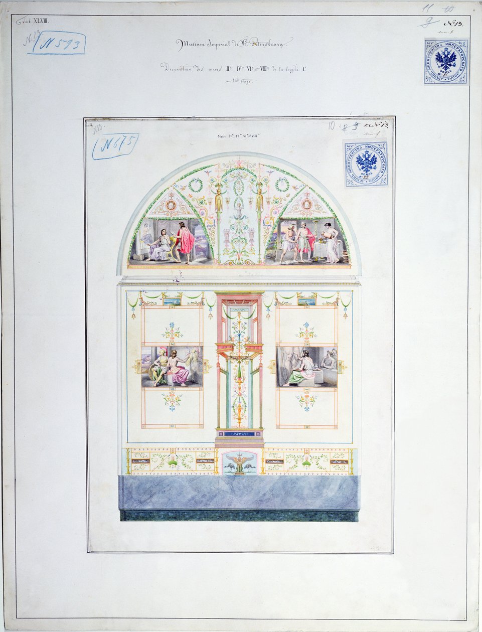 Hermitage, सेंट पीटर्सबर्ग के लिए भित्ति डिजाइन, c.1840 द्वारा लियो वॉन क्लेंज़े
