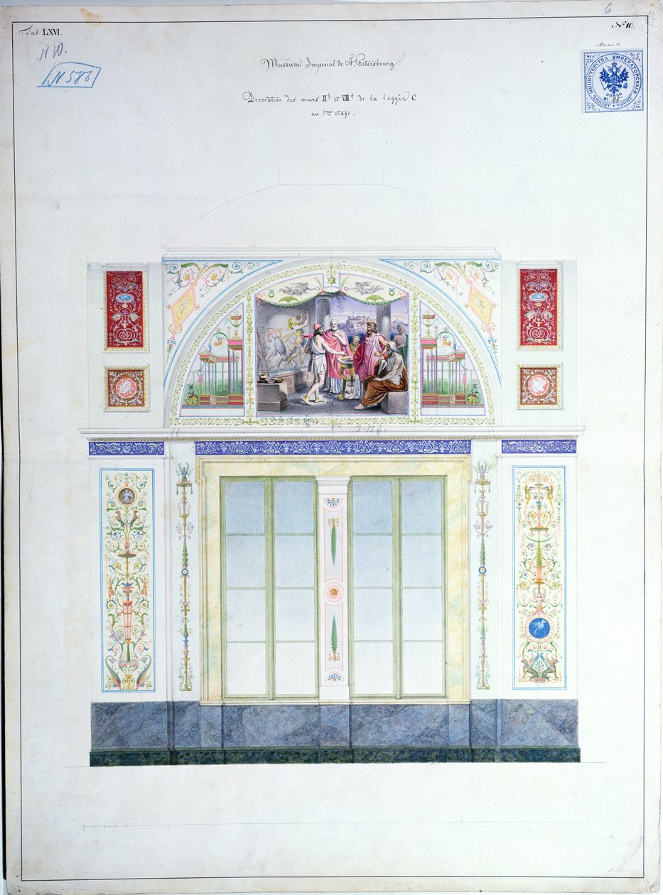 Hermitage, सेंट पीटर्सबर्ग के लिए भित्ति डिजाइन, c.1840 द्वारा लियो वॉन क्लेंज़े