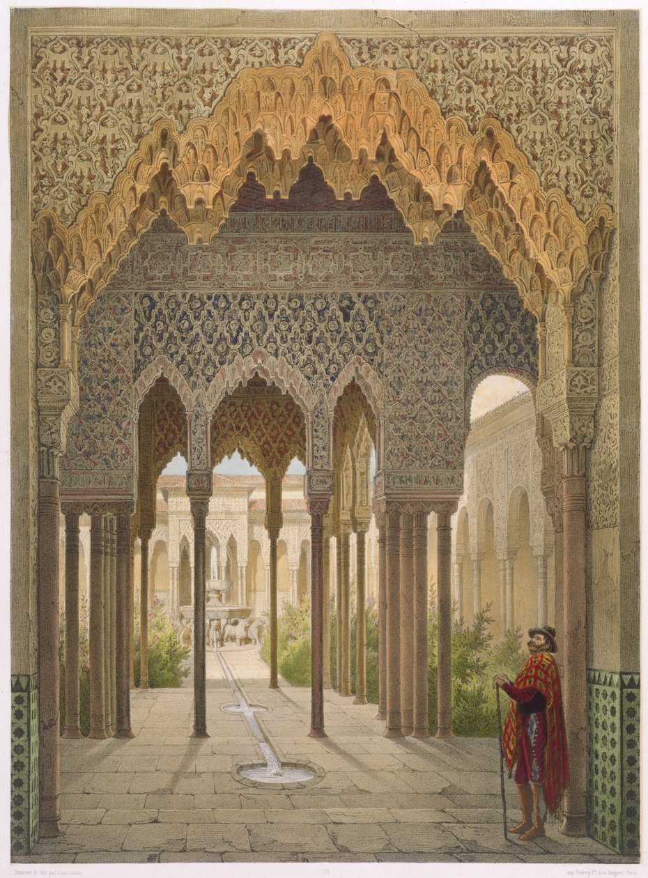 द कोर्ट ऑफ द लायंस, अलहम्ब्रा, ग्रेनाडा, 1853 (रंगीन लिथो) द्वारा लियोन अगस्टे एस्सेलिन्यू