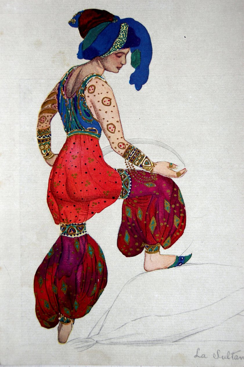 &39;शेहरज़ादे&39; में ब्लू सुल्तान के लिए कॉस्ट्यूम डिज़ाइन, c.1910 द्वारा लियोन बक्स्तो