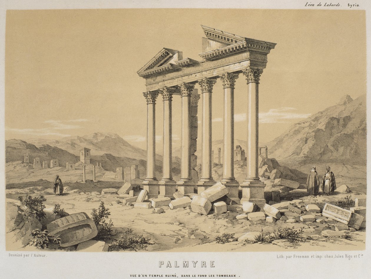 एक बर्बाद मंदिर, पालमीरा, सीरिया का दृश्य, लियोन डी लाबॉर्डे, पेरिस, 1838 द्वारा &39;एशिया माइनर में यात्रा&39; द्वारा लियोन डे लाबोर्डे