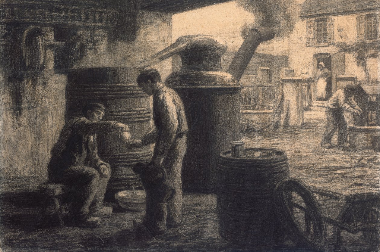 आसवनी; "एओ-डी-वी-डी मार्क या एल" एलेम्बिक की आपदाएं, c.1872 द्वारा लियोन ऑगस्टिन लेर्मिटेट