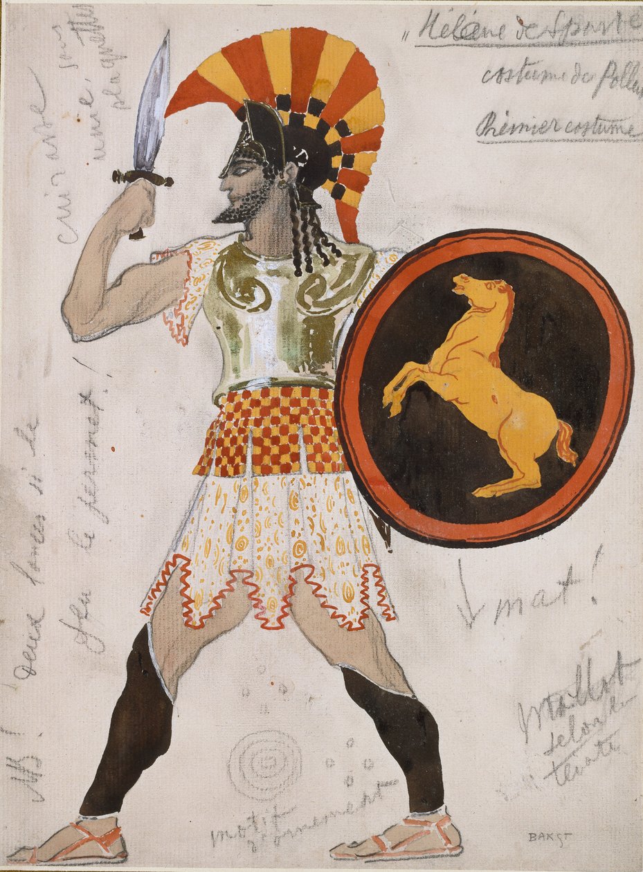 'हेलेन डे स्पार्टे' में पोलक्स की पोशाक के लिए डिज़ाइन, c1910s द्वारा लियोन बक्स्तो