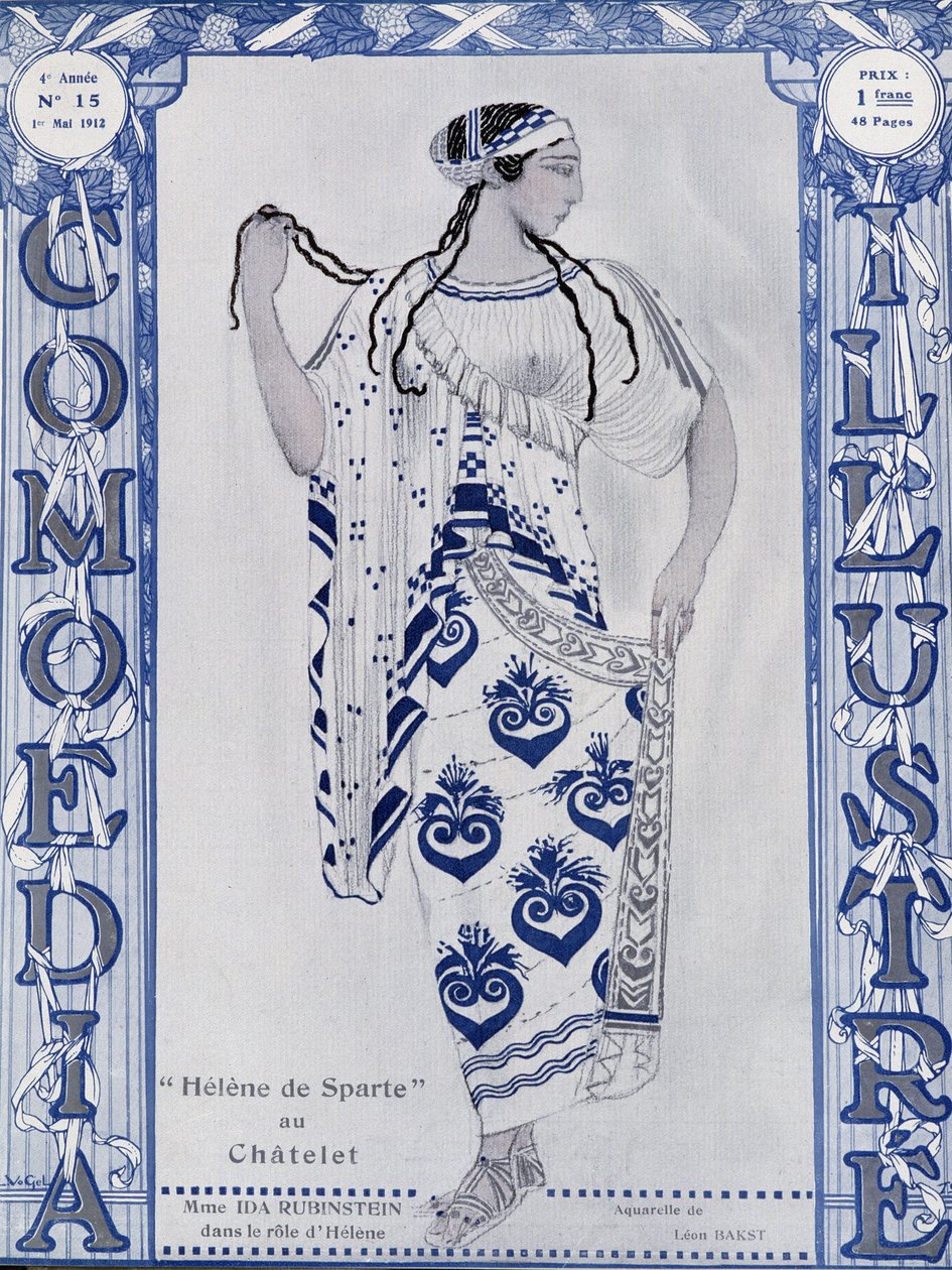 लेस बैले रसेस: चेटेलेट में स्पार्टा की हेलेन, हेलेन की भूमिका में मिस इडा रुबिनस्टीन - बकस्ट द्वारा जल रंग, कोव। "" कॉमोडिया सचित्र "" में द्वारा लियोन बक्स्तो