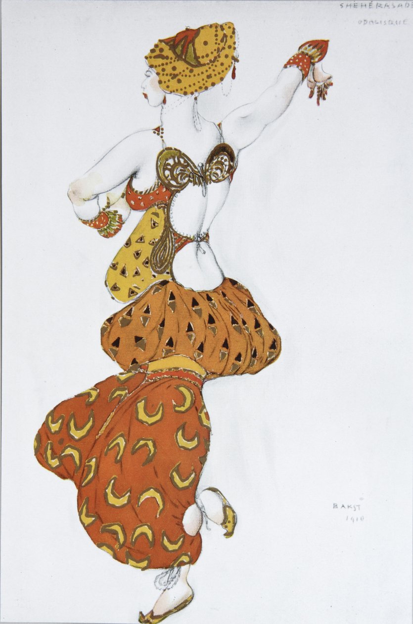 Odalisque। एन। रिमस्की-कोर्साकोव, 1910 द्वारा बैले शेहर्ज़ादे के लिए पोशाक डिजाइन द्वारा लियोन बक्स्तो