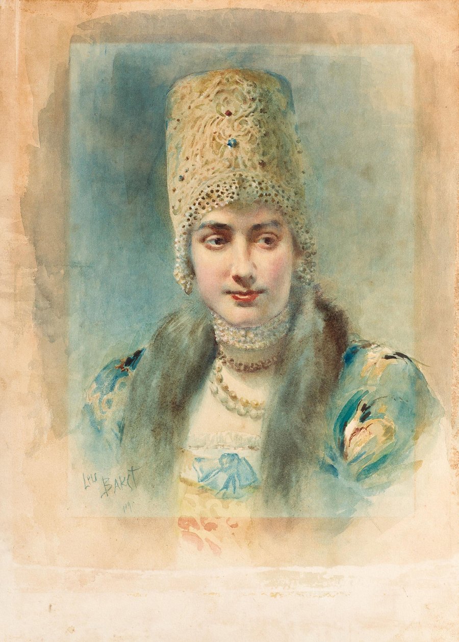 Kokoshnik . पहने लड़की का पोर्ट्रेट द्वारा लियोन बक्स्तो