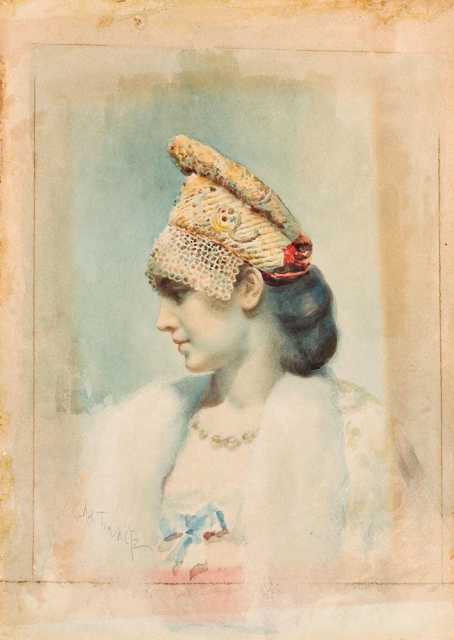 Kokoshnik . पहने लड़की का पोर्ट्रेट द्वारा लियोन बक्स्तो