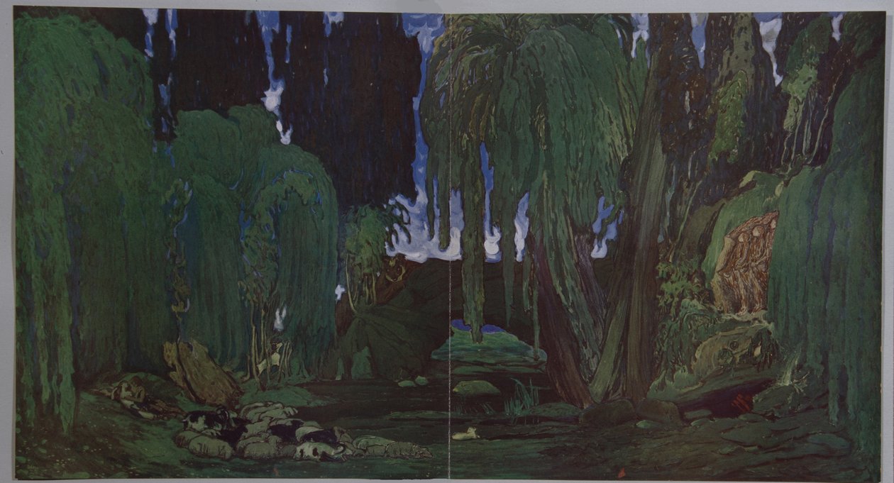एन। तेचेरेपिन द्वारा बैले Narcisse के लिए स्टेज डिजाइन, 1911 द्वारा लियोन बक्स्तो