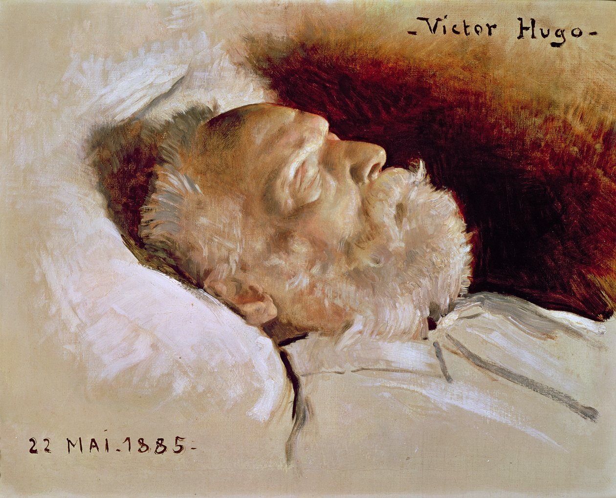विक्टर ह्यूगो का पोर्ट्रेट (1802-85) उनकी मृत्यु पर, 22 मई 1885 द्वारा लियोन डैनियल स्यूब्स