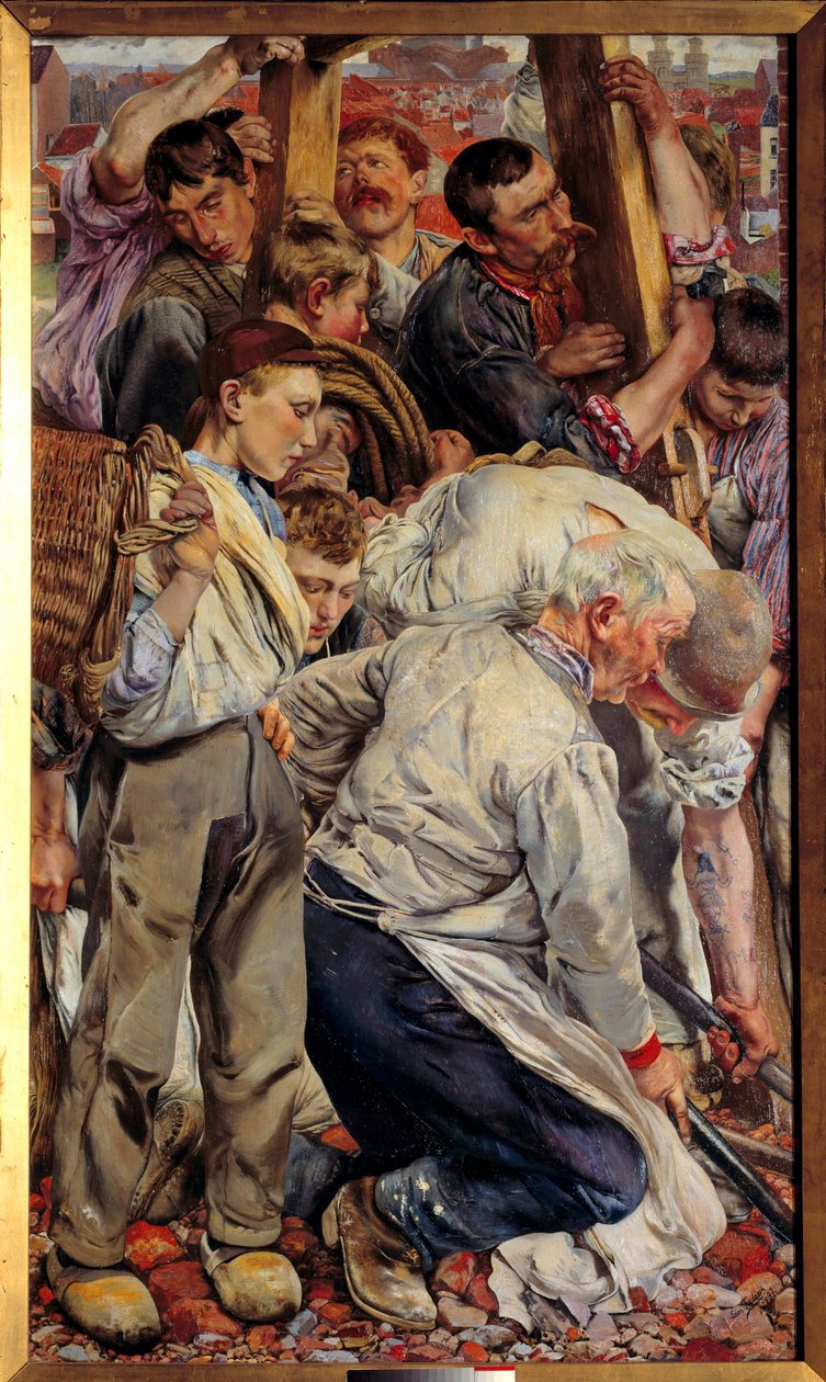 सामाजिक यथार्थवाद: "" द वर्कर्स एजेस"" लियोन हेनरी फ्रेडरिक (1856-1940) (ईसी.बेलग) 1897 सन द्वारा एक त्रिपिटक का बायां हिस्सा। 1,63x0,94 मीटर पेरिस, म्यूज़ी डी'ऑर्से द्वारा लियोन हेनरी मैरी फ्रेडरिक