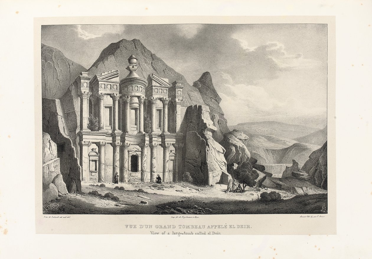 एल डीर, पेट्रा, 1830 नामक एक बड़े मकबरे का दृश्य द्वारा लियोन डे लाबोर्डे